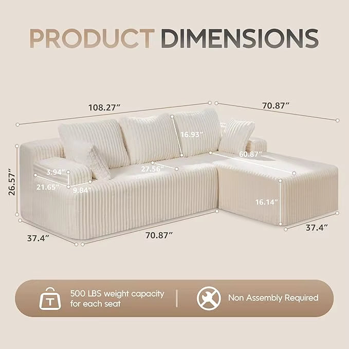 Modular L-Shaped 3-Seat Sectional | Memory Foam with Deep Seating & Storage Modules