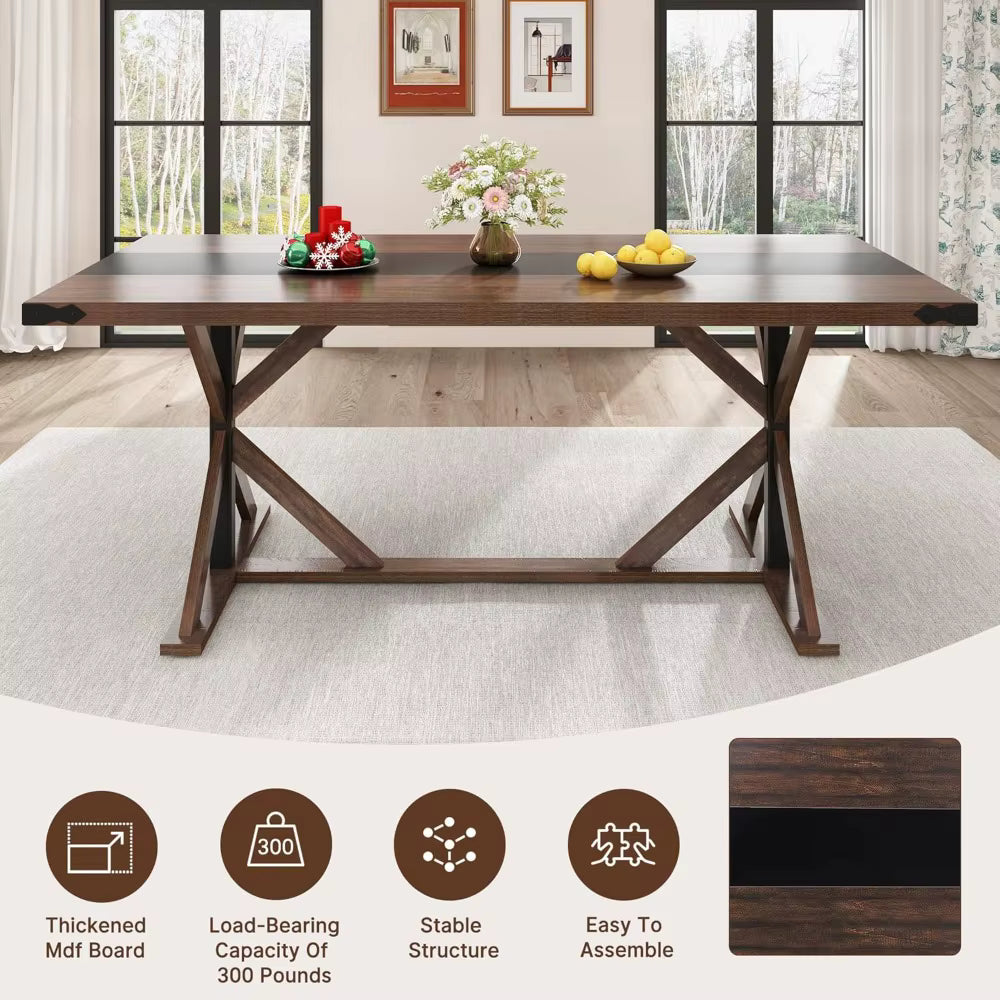Rectangular Kitchen Farmhouse Table W/Thickness Waterproof Wood Tabletop
