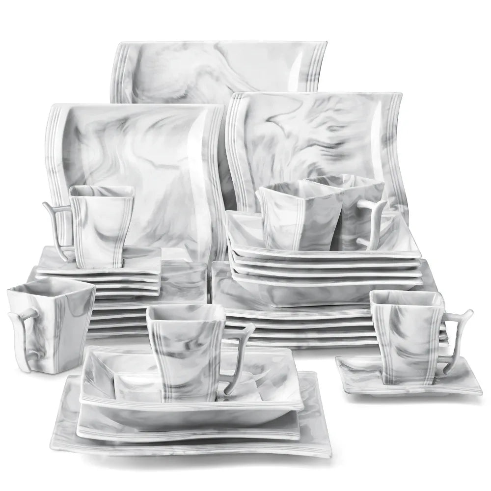 Marble Porcelain Dinnerware Set 30 Piece Tableware