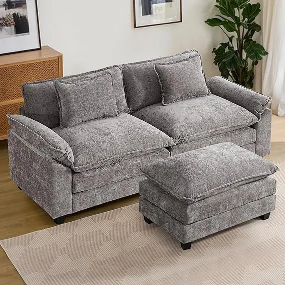 Modular Sectional Sofa  Chenille Sofa Sleeper  with Ottoman/Pillows