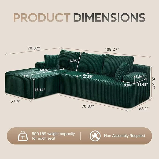 Modular L-Shaped 3-Seat Sectional | Memory Foam with Deep Seating & Storage Modules