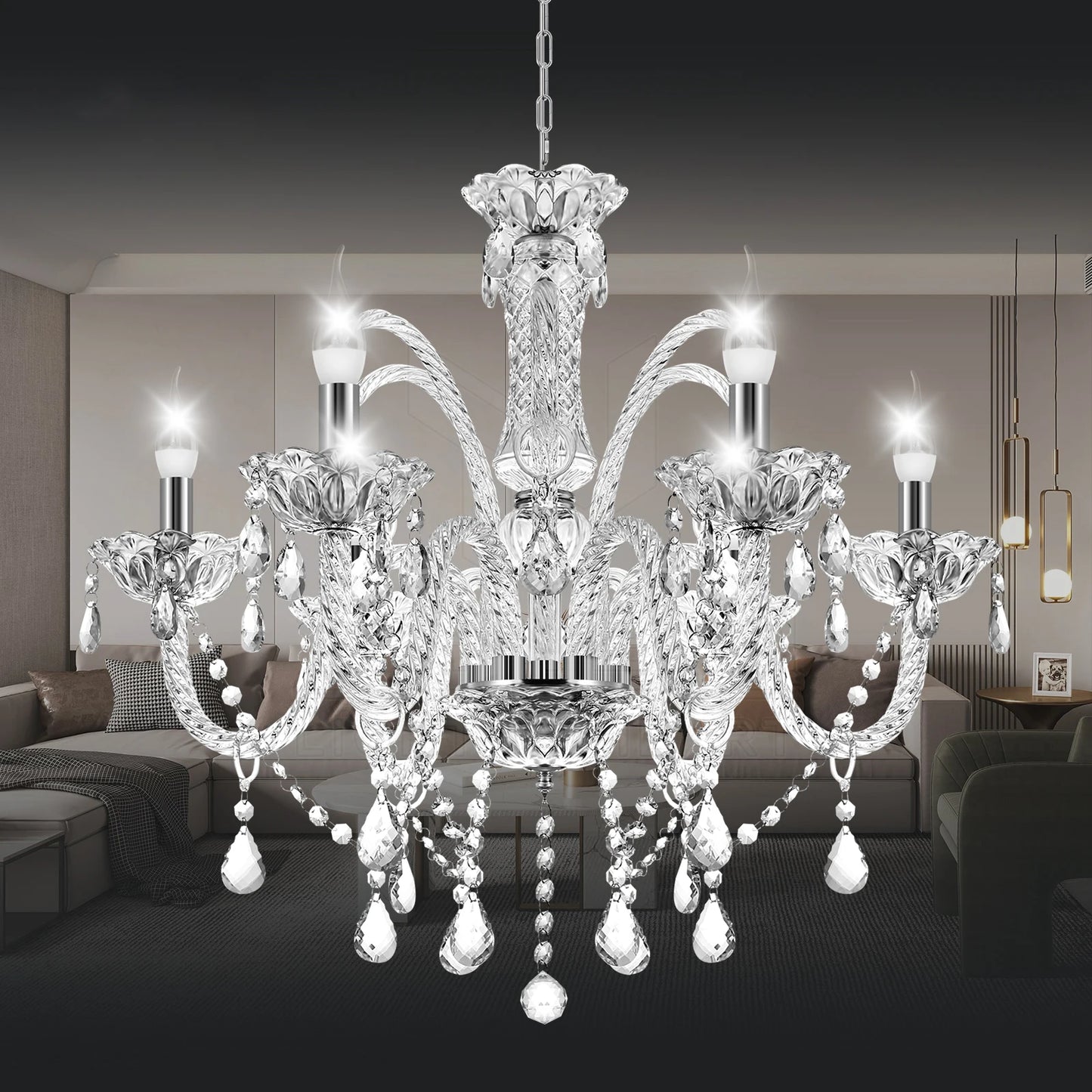 Crystal Chandelier Pendant Light Luxury Lamp LED Ceiling Light Vintage
