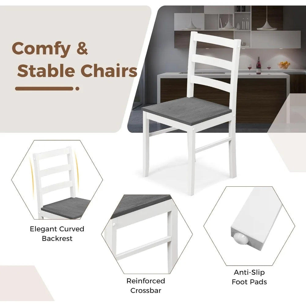 Wood Kitchen Table Chairs Set with Rubber Wood Legs, Space-Saving Design