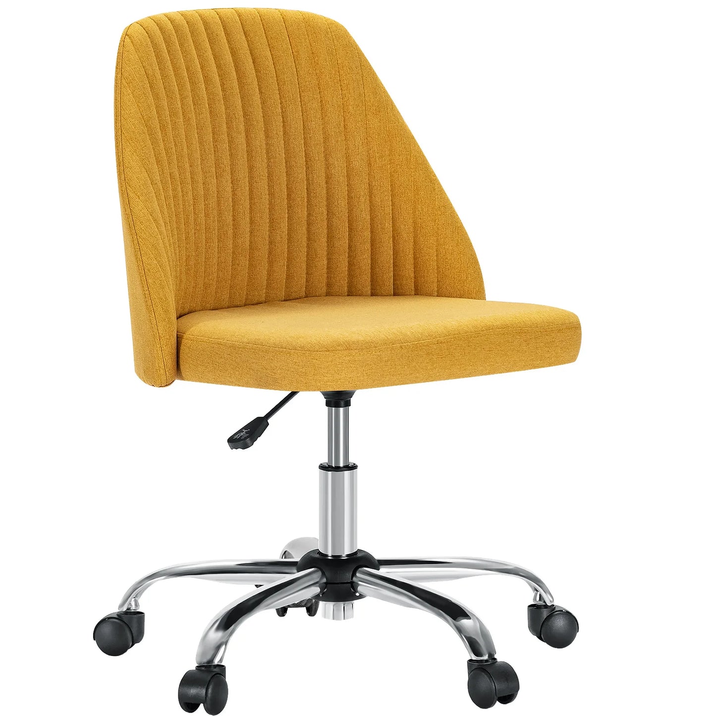 Armless Small Desk Swivel Chair with Back Modern Fabric on Wheels