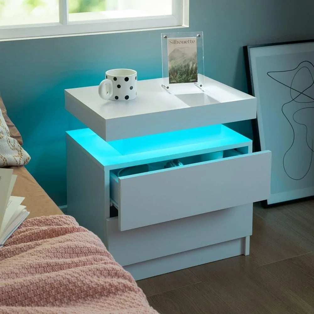 Nightstand Set of 2 LED Nightstand with 2 Drawers Each