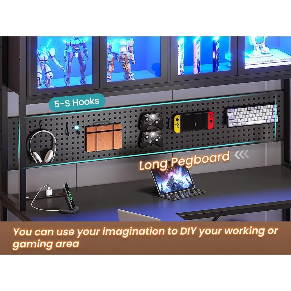 L Shaped Computer Desk with Hutch and Storage Shelves