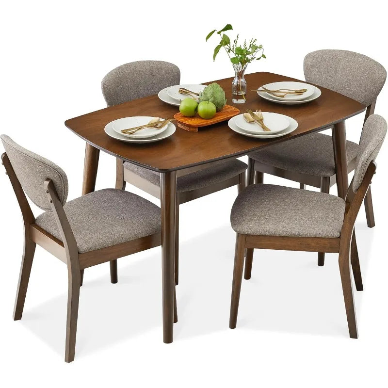 5-Piece Dining Set, Compact Mid-Century for Home, Apartment w/ 4 Chairs
