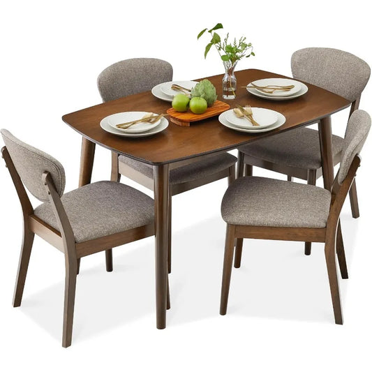 5-Piece Dining Set, Compact Mid-Century for Home, Apartment w/ 4 Chairs