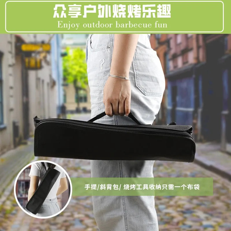 Outdoor Barbecue Tool, Cloth Bag with Wooden Handle, Stainless Steel