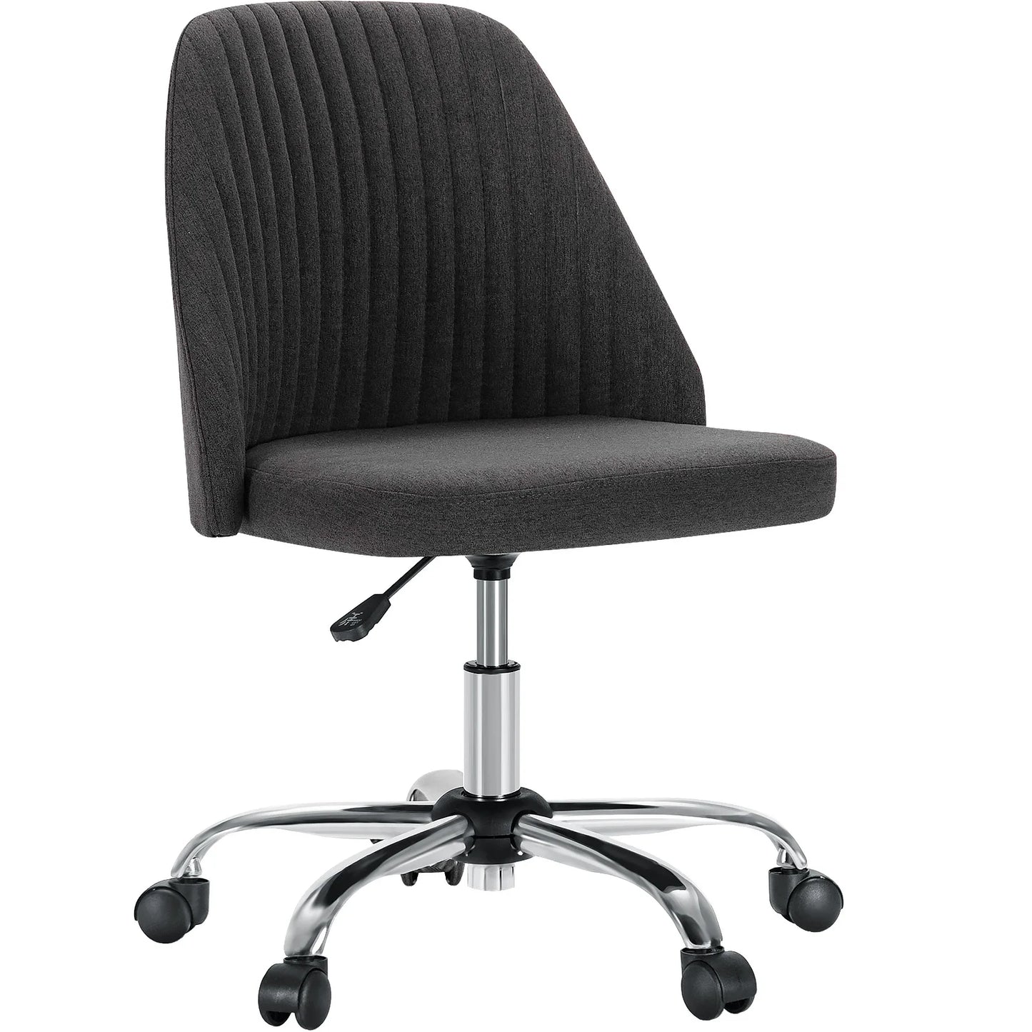 Armless Small Desk Swivel Chair with Back Modern Fabric on Wheels