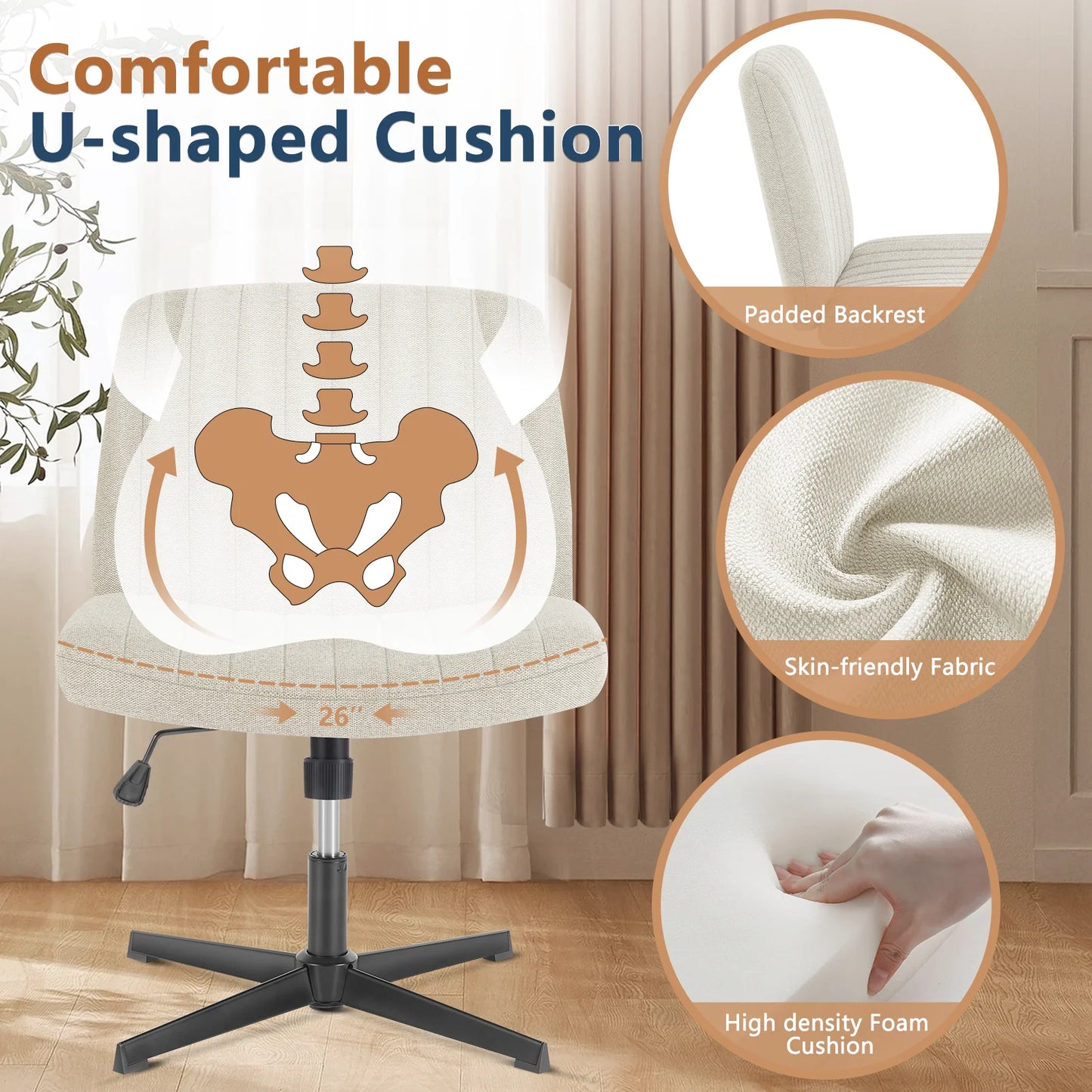 Office Living Room Rocking Gaming Chair Armless Adjustable Swivel