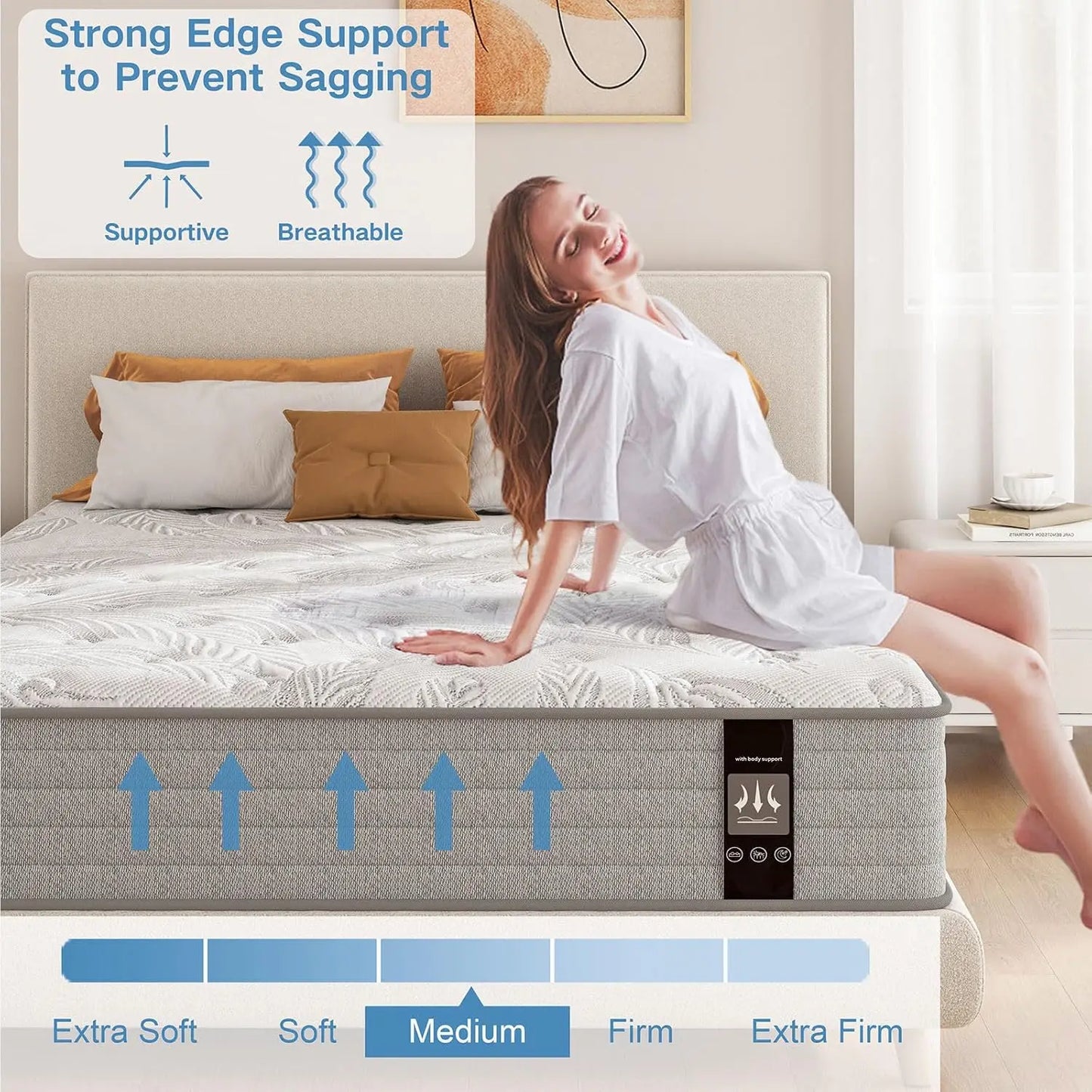 12 Inch Twin Mattress Pocket Springs with Memory Foam, Medium Firm