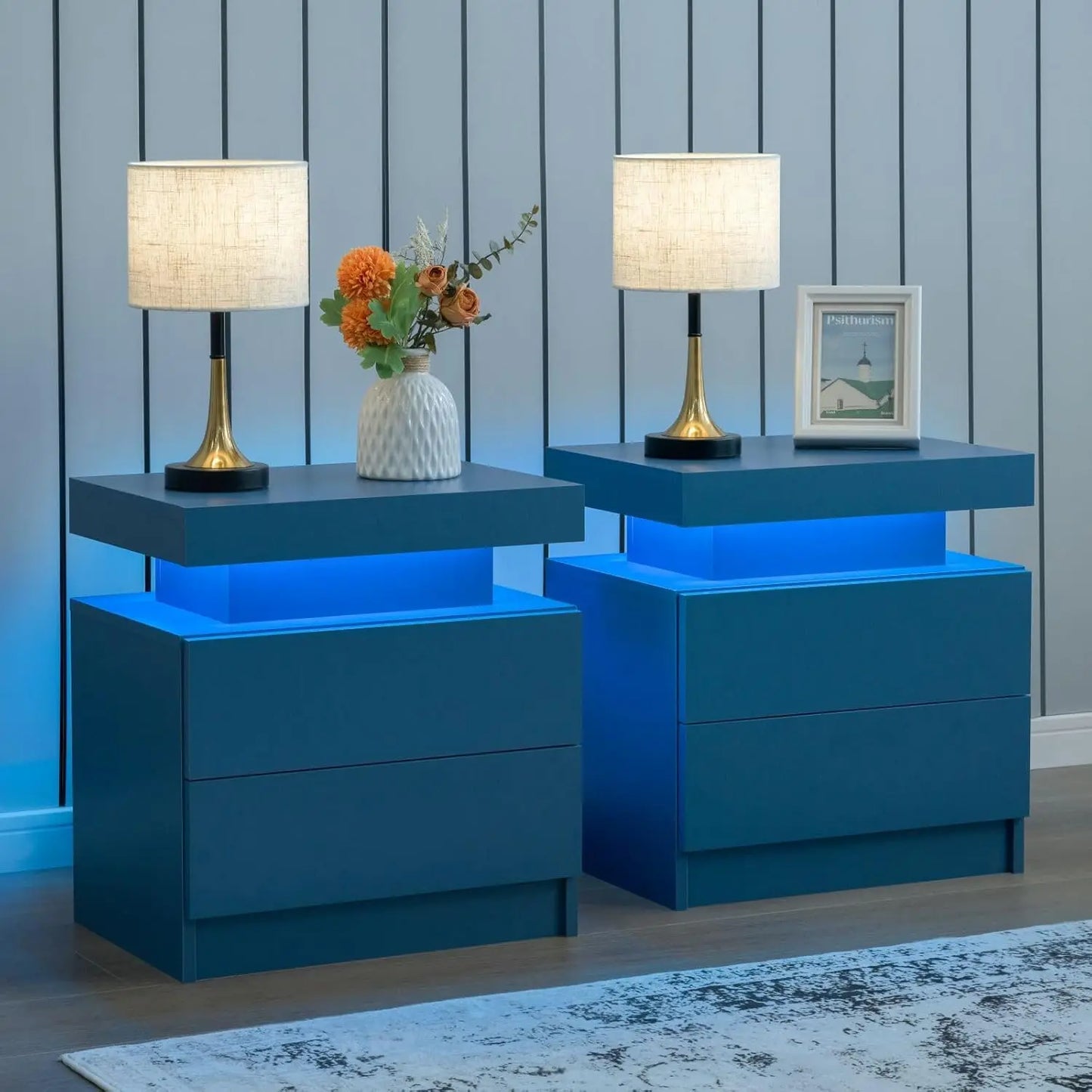 Nightstand Set of 2 LED Nightstand with 2 Drawers Each