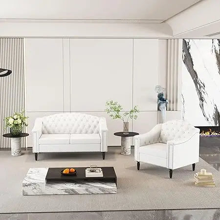 Chesterfield 2-Piece Sectional Sofa Set, Mid-Century Modern Upholstered