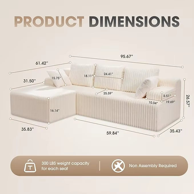 Modular L-Shaped 3-Seat Sectional | Memory Foam with Deep Seating & Storage Modules