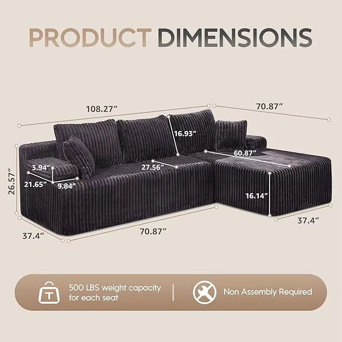 Modular L-Shaped 3-Seat Sectional | Memory Foam with Deep Seating & Storage Modules