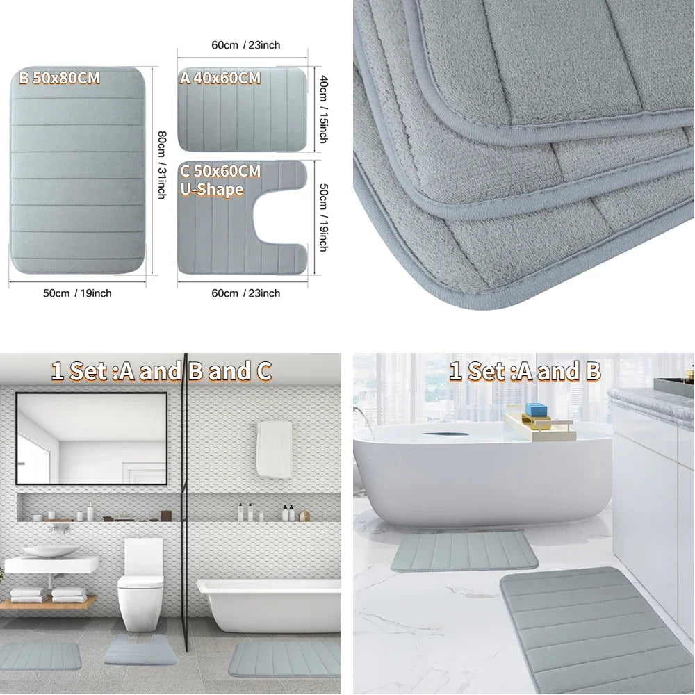Super Absorbent Bath Mat Memory Foam Carpet, Non-slip Rugs