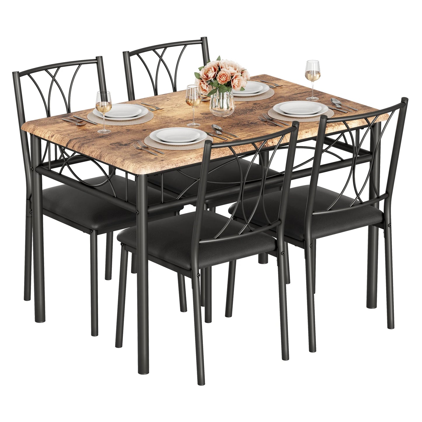 5-Piece Dining Table Set, Modern Kitchen Table and Chairs