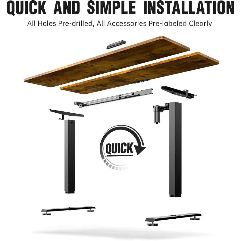 Electric Standing Desk, Height Adjustable Wood Desktop, Computer PC Table