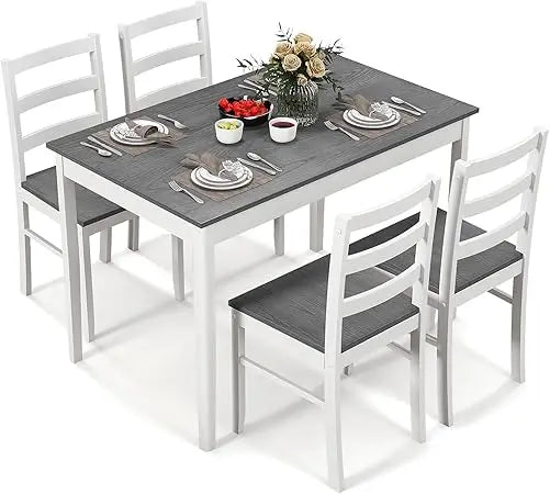 Wood Kitchen Table Chairs Set with Rubber Wood Legs, Space-Saving Design
