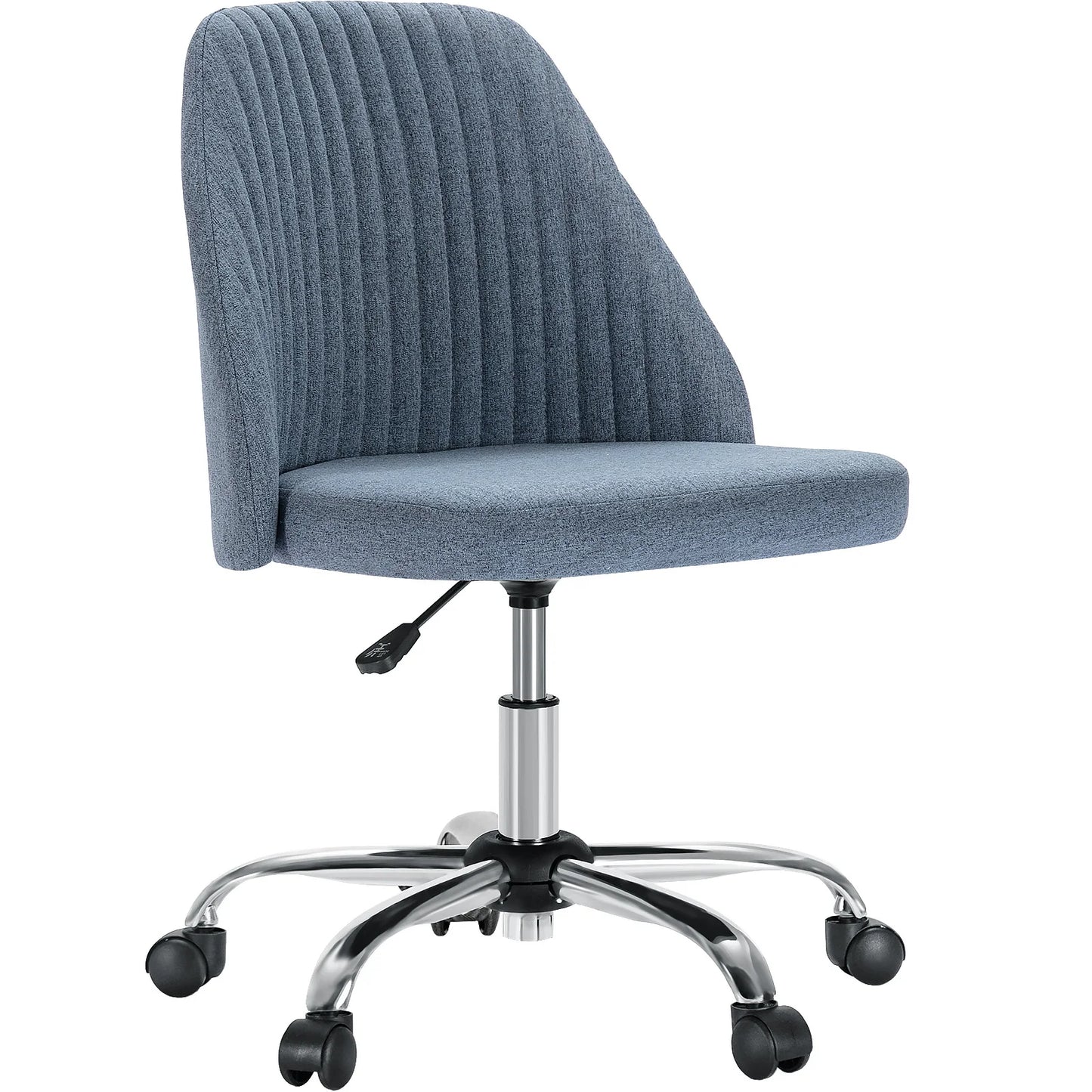 Armless Small Desk Swivel Chair with Back Modern Fabric on Wheels