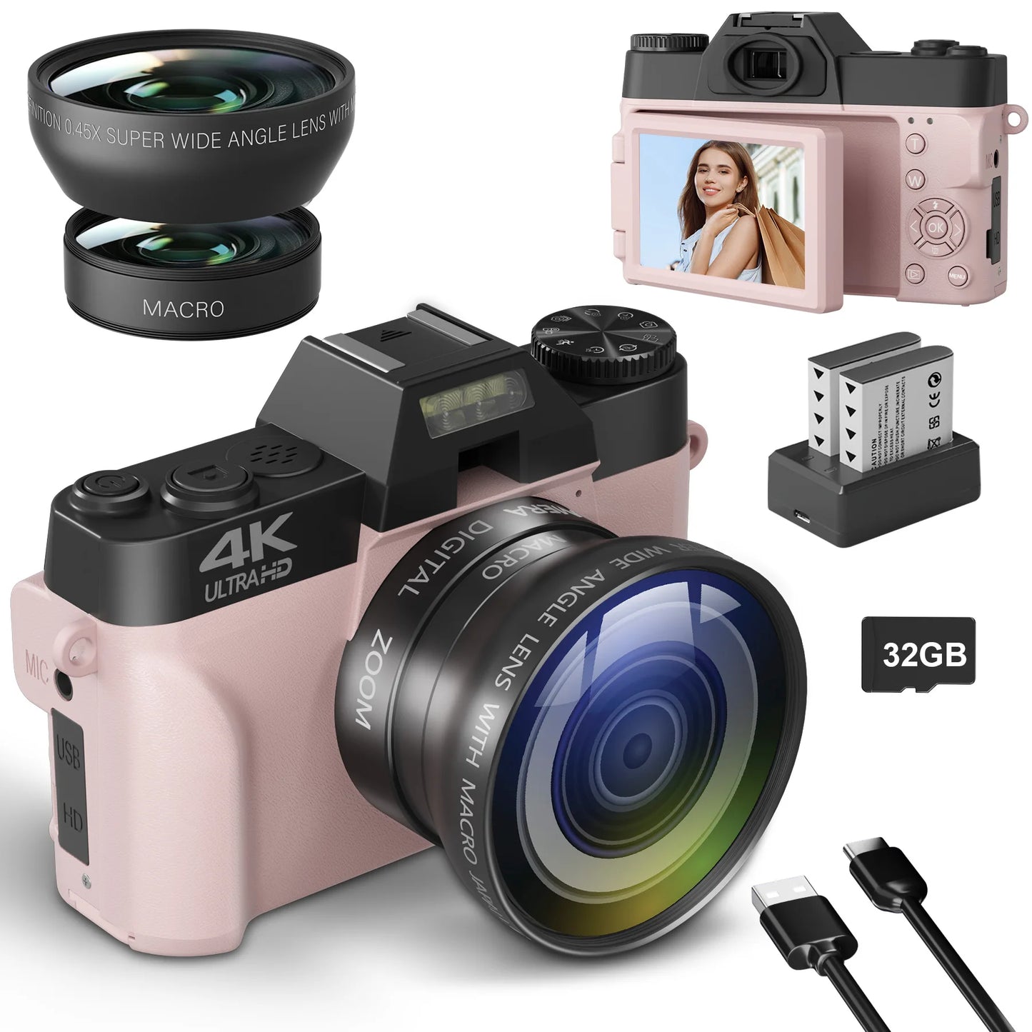 Compact Digital Photography Camera WIFI Flip Screen Wide Angle Lens