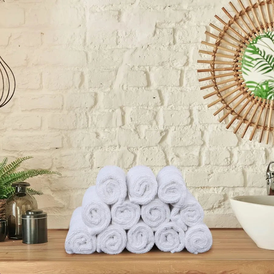 Cotton Washcloths 12 Pack White Highly Absorbent and Soft