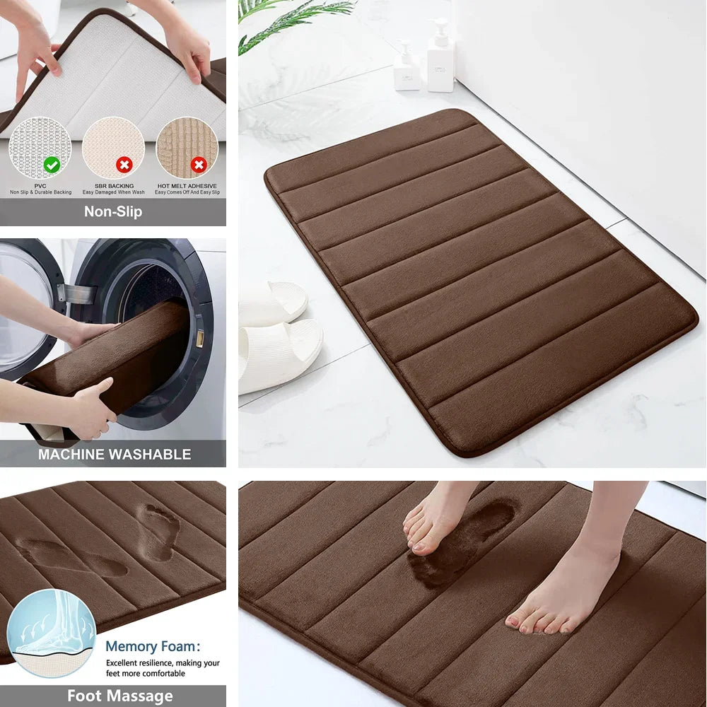 Super Absorbent Bath Mat Memory Foam Carpet, Non-slip Rugs