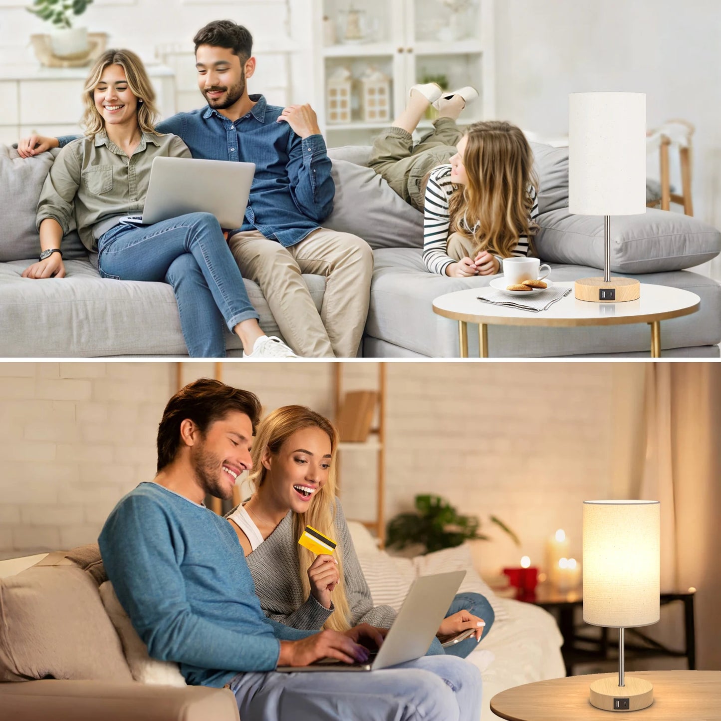 Small Table Lamp , 3 Way Dimmable, Touch Control, Dual Charging Ports