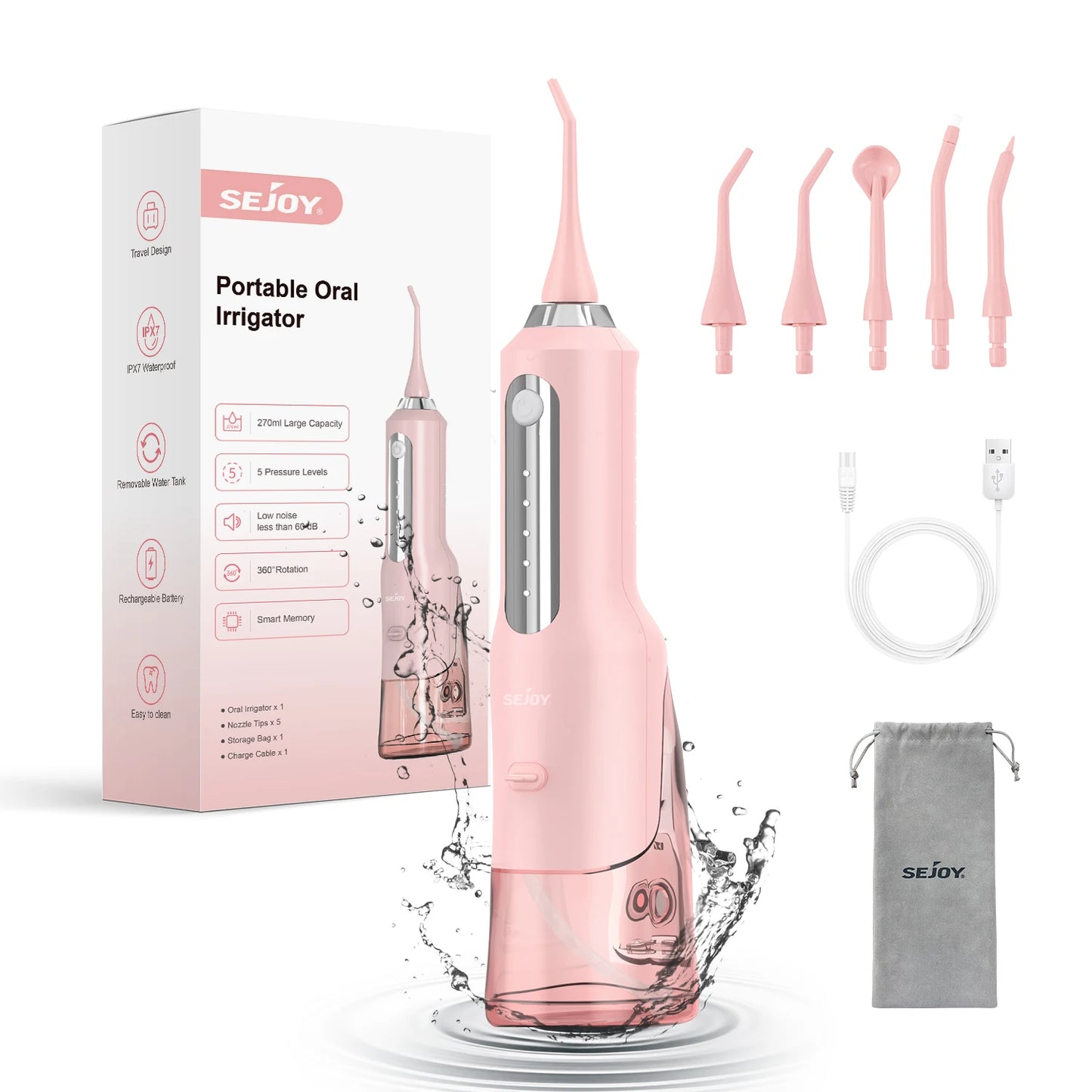 Water Flosser Dental Oral Irrigator USB Rechargeable,5 Working Modes,5 Nozzles