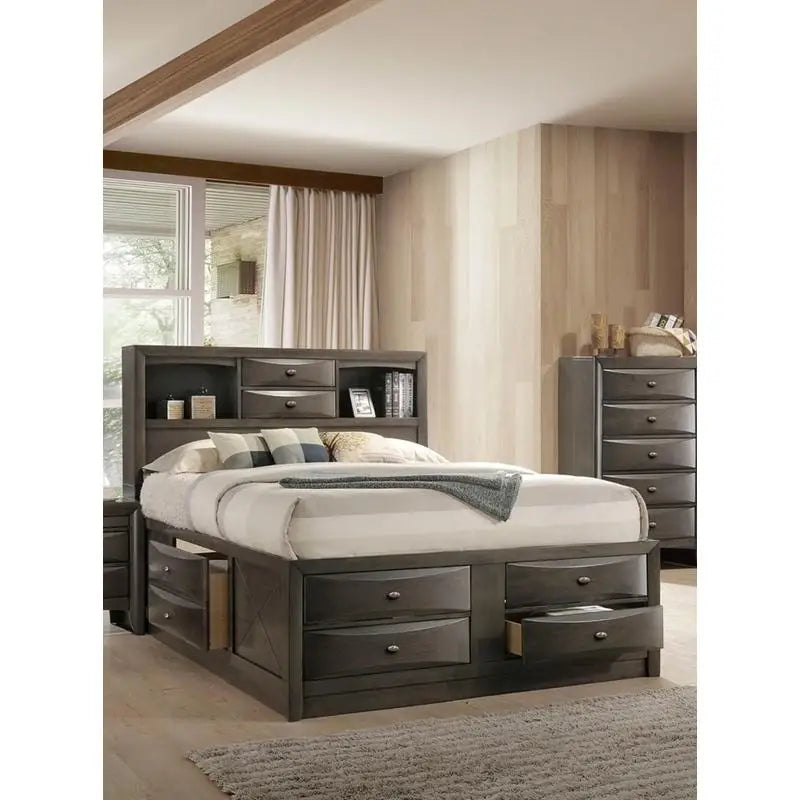 Contemporary Queen Bed with 2 Nightstands and Bookcase Headboard