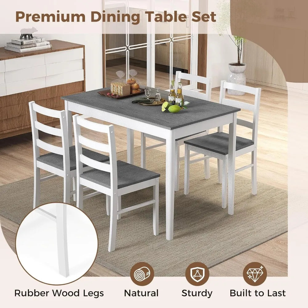 Wood Kitchen Table Chairs Set with Rubber Wood Legs, Space-Saving Design