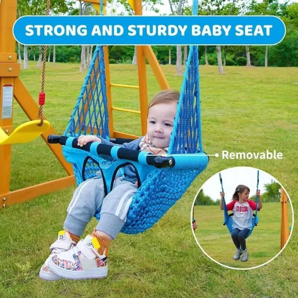 Wooden Swing Sets, Rock Climbing Wall, Sandbox, Monkey bar, and More