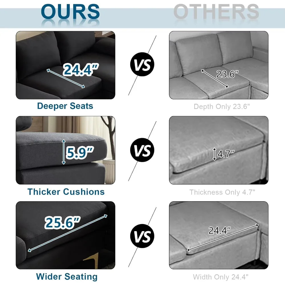 U Shaped Sectional Couch with Double Chaise for Living Room