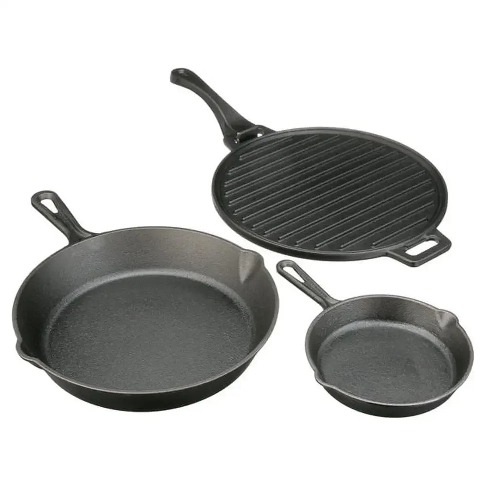 4-Piece Cast Iron Skillet Set, Handles Griddle, Easy Pour Lip, versatile