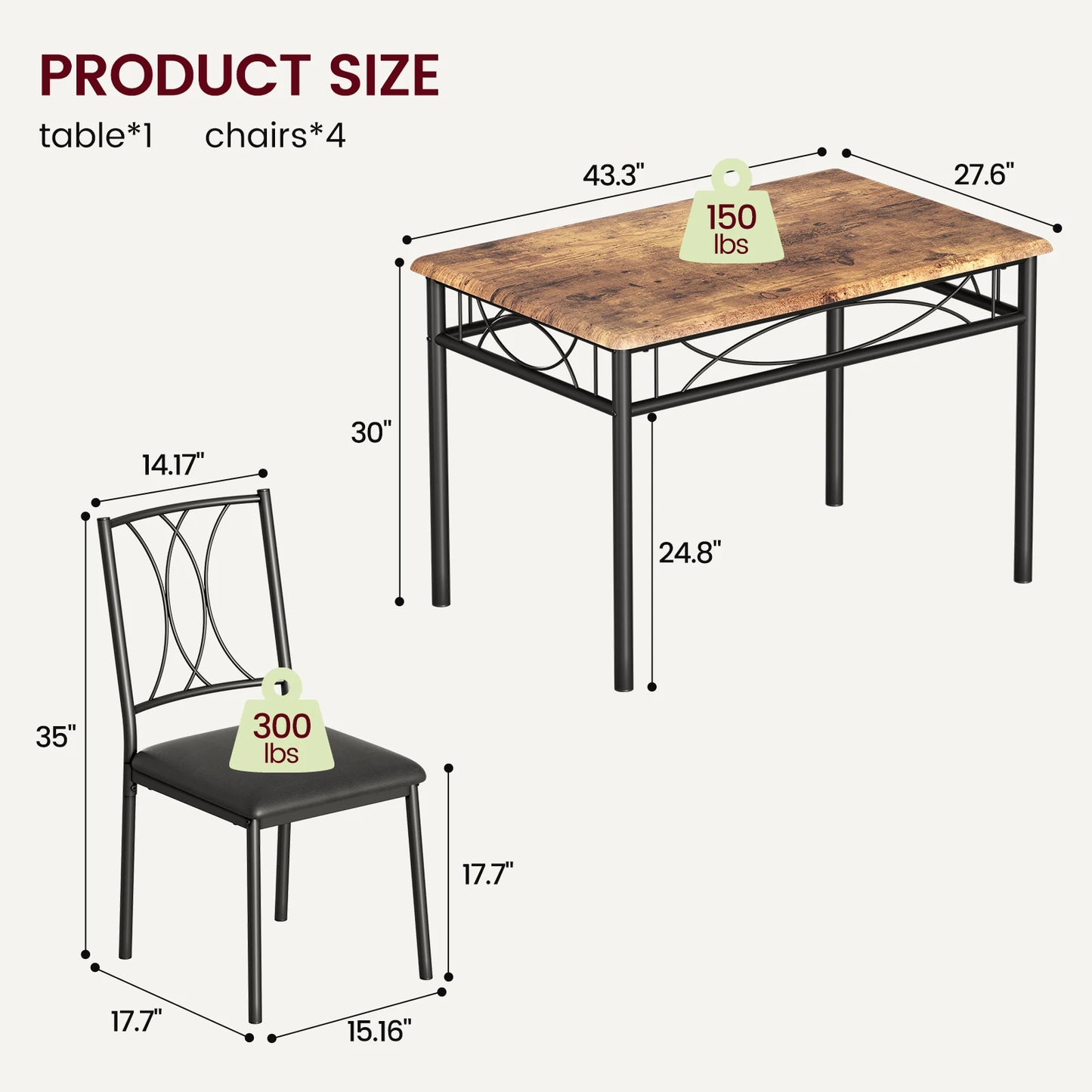 5-Piece Dining Table Set, Modern Kitchen Table and Chairs