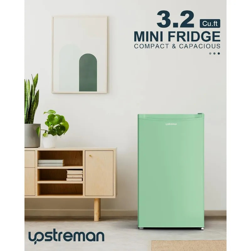 3.2 Cu.Ft Mini Fridge with Freezer, Single Door Adjustable Thermostat