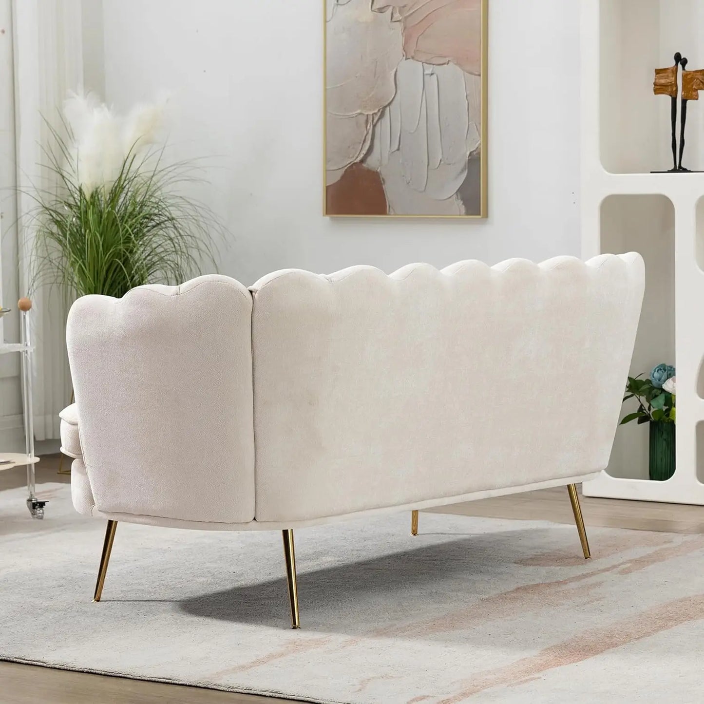 Small Modern Chenille Loveseat Sofa with Gold Metal Legs