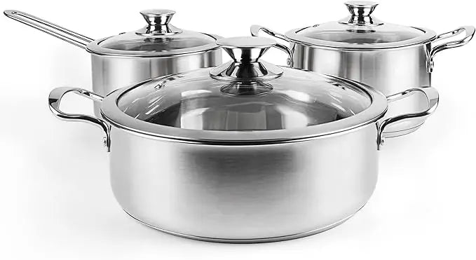 Stainless Steel Cookware Set, 16-Piece Pots and Pans with Glass Lids, Steamer
