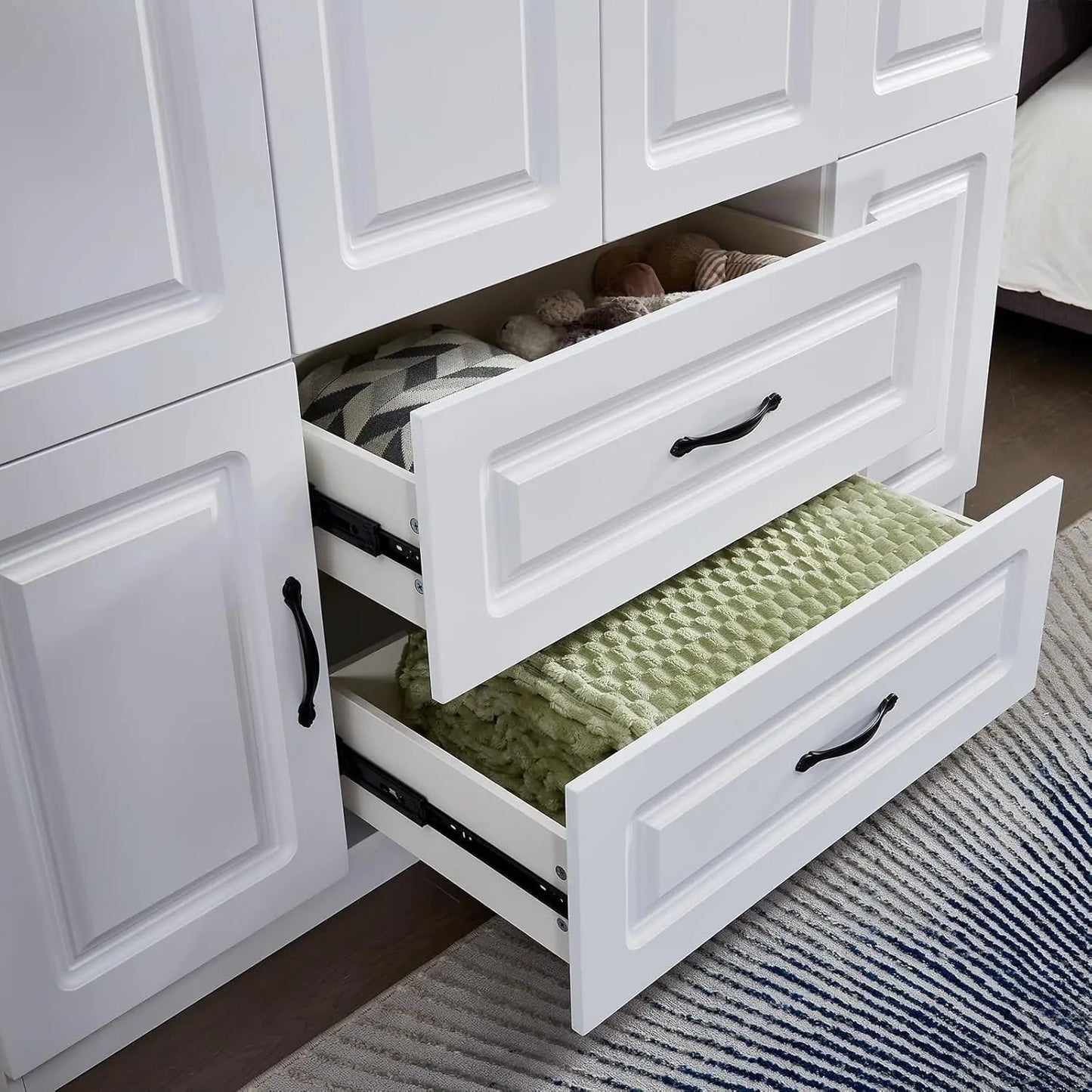 Armoire Wardrobe Closet: 4 Door 2 Drawers Tall Closet with Shelves