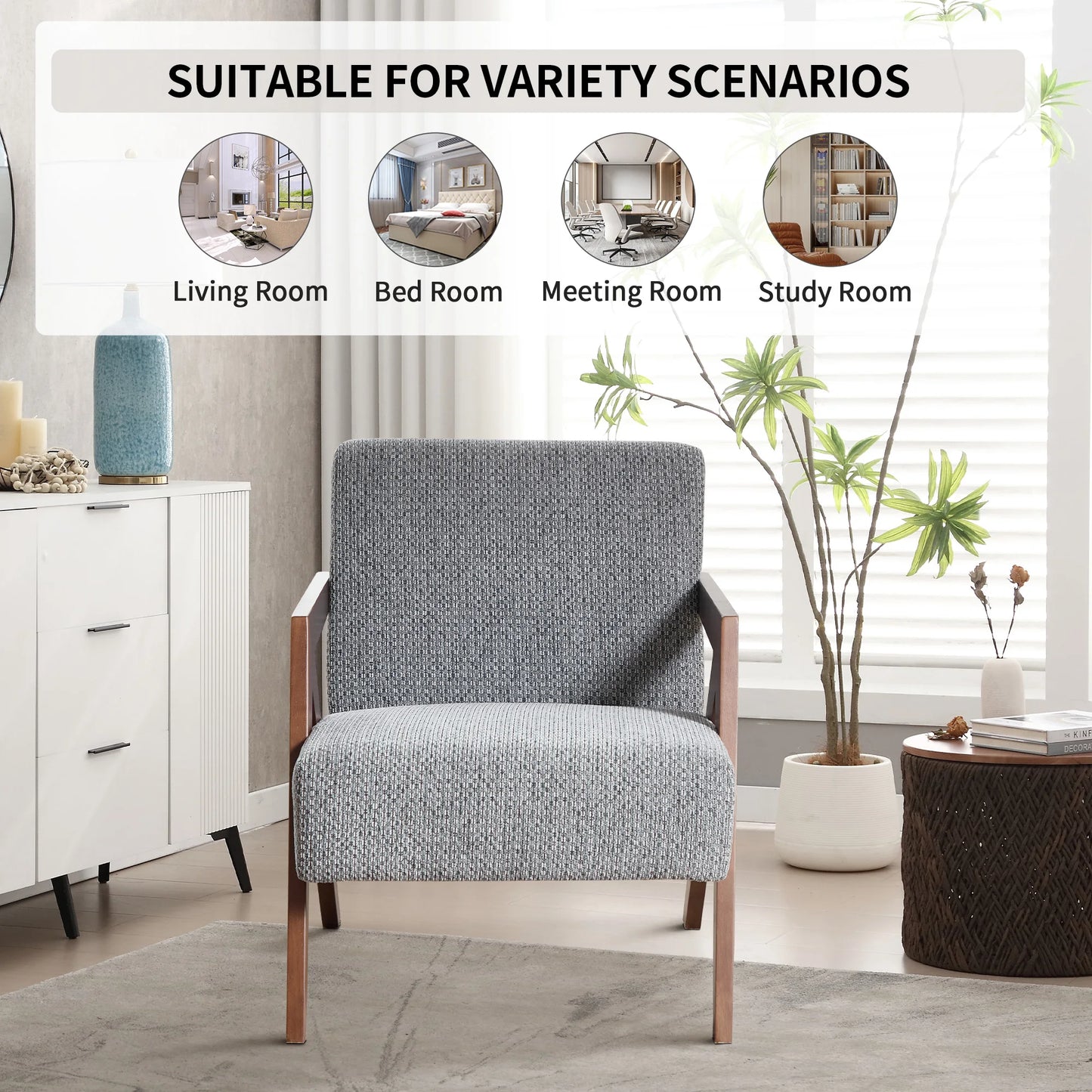 Casual Solid Wood Single Chair with Comfortable Bedroom Armchair
