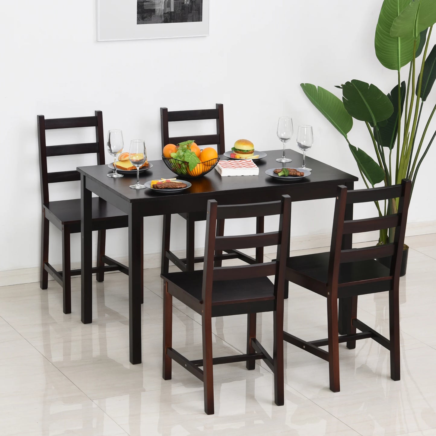 5Pc Dining Table Chairs Set Solid Wood Kitchen Breakfast Dinette Furniture
