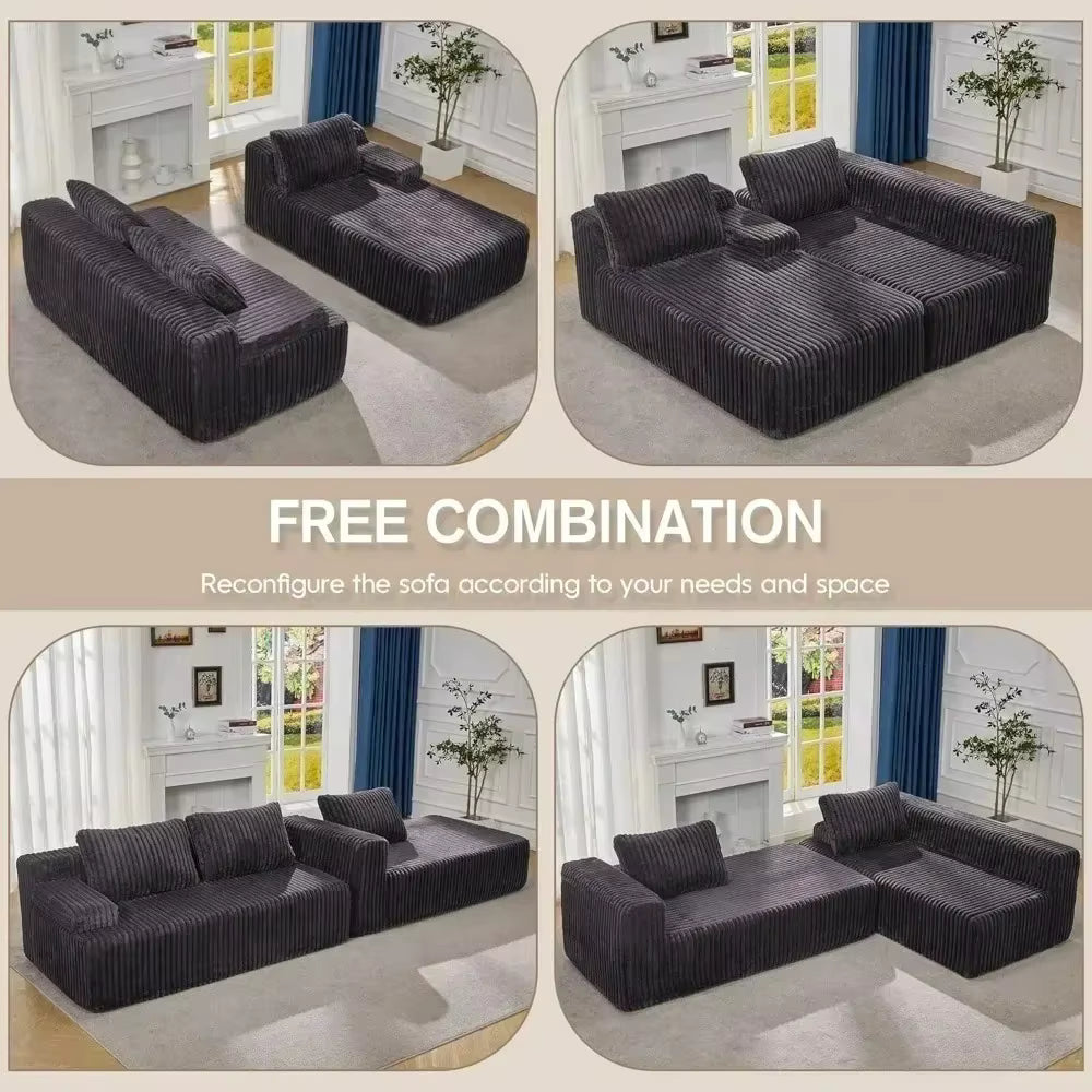 Modular L-Shaped 3-Seat Sectional | Memory Foam with Deep Seating & Storage Modules