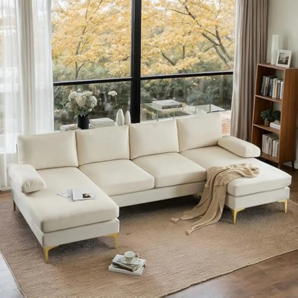 U Shaped Sectional Couch with Double Chaise for Living Room