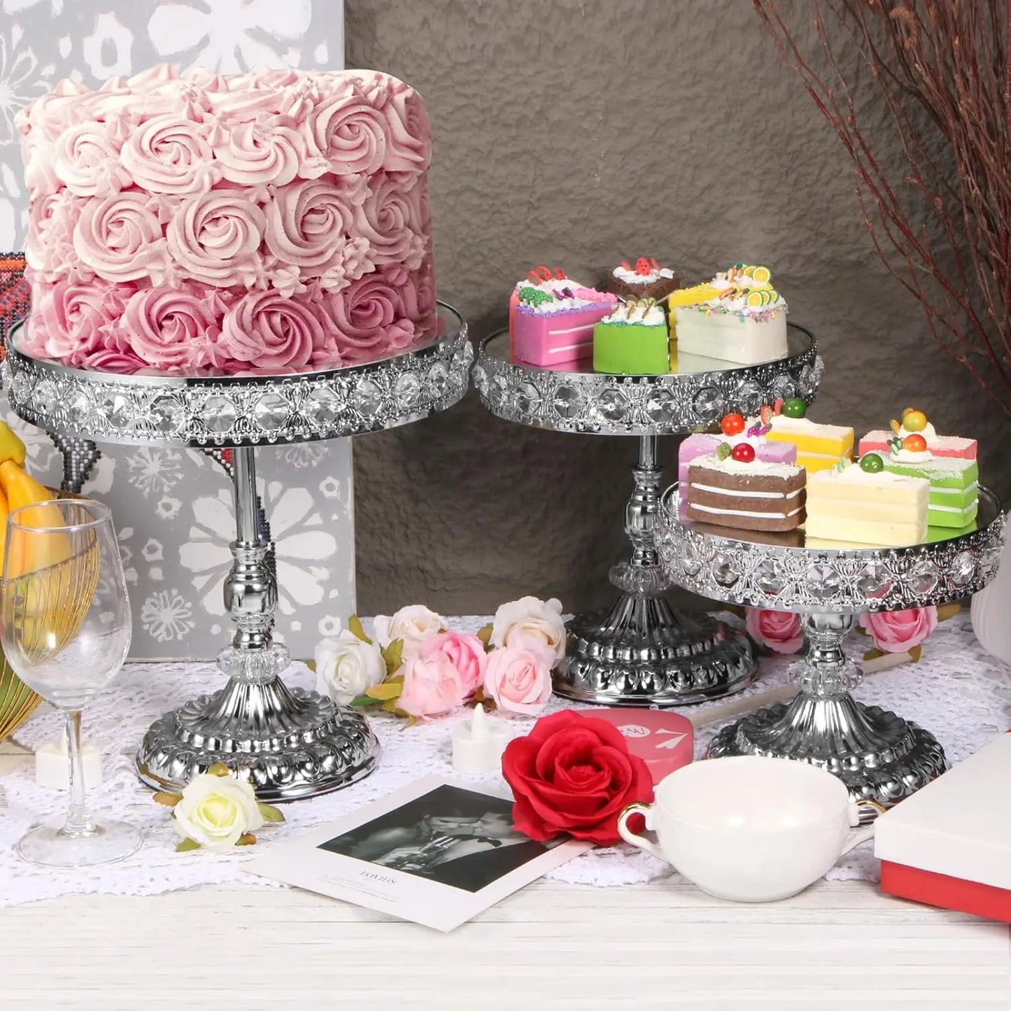 12-Piece Silver Vintage Cake Stand with Cupcake Display Tray
