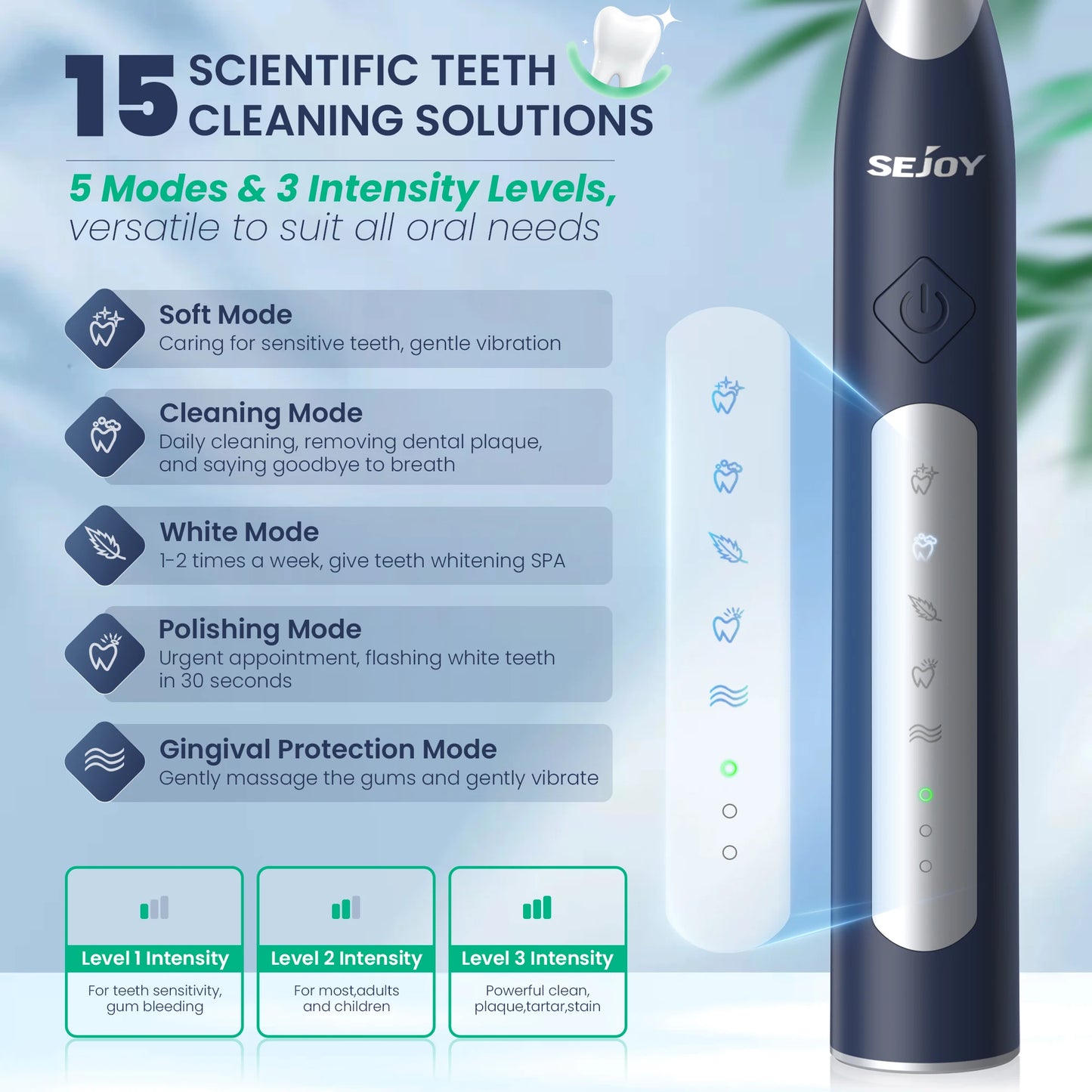Electric Sonic Toothbrush with 10 pcs Replacement Heads Rechargeable Waterproof