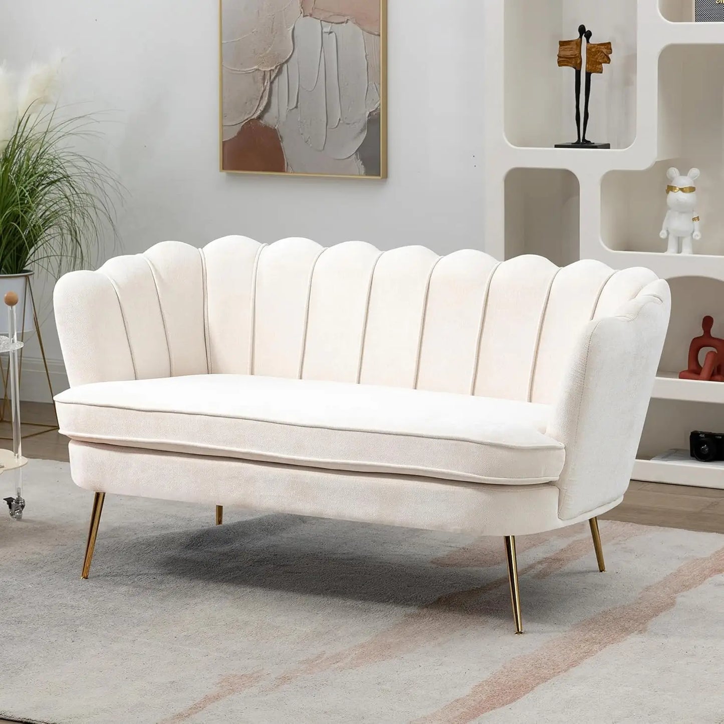 Small Modern Chenille Loveseat Sofa with Gold Metal Legs