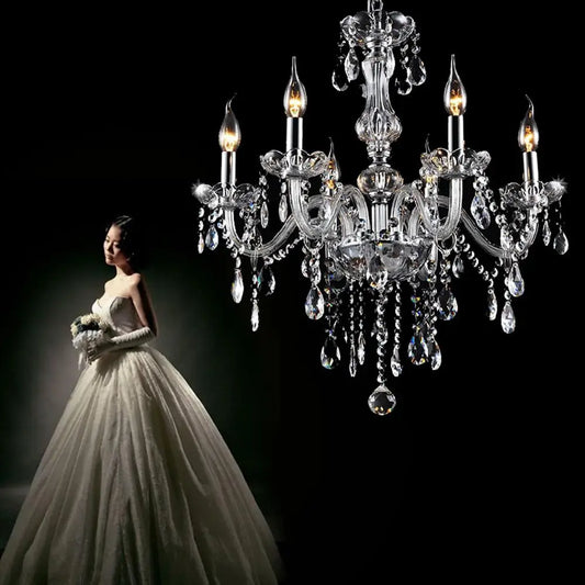 Classic 6 Lights Tassels Chandelier Crystal Modern Ceiling Light