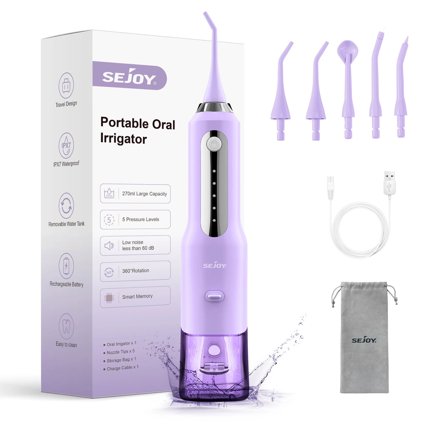 Water Flosser Dental Oral Irrigator USB Rechargeable,5 Working Modes,5 Nozzles