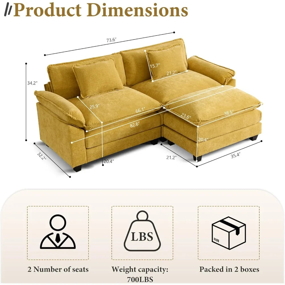 Modular Sectional Sofa  Chenille Sofa Sleeper  with Ottoman/Pillows